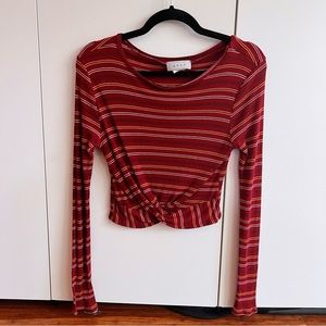 Vintage inspired striped long sleeve twist hem ribbed crop top